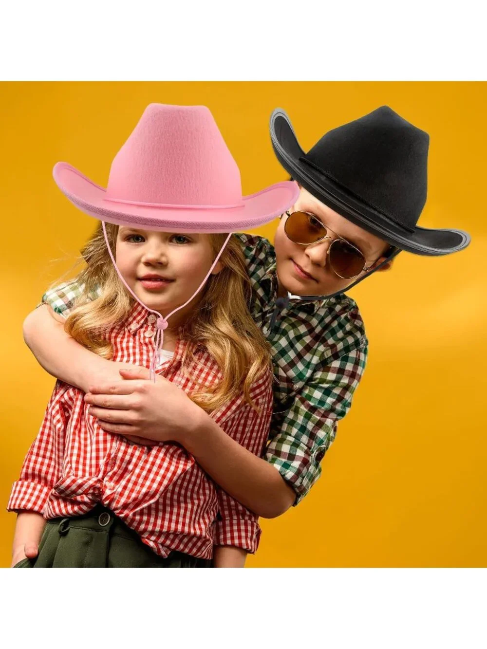 Kids Brown Black Plain Felt Western Plain Cowboy Cowboy Hat 4 Pack for Cosplay